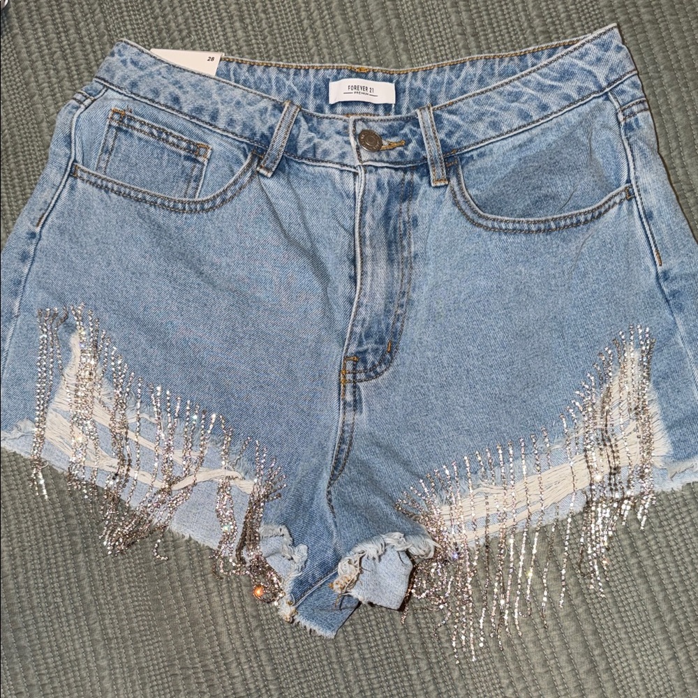 Forever 21 Blue Jean Shorts with Silver Accents